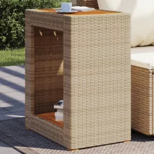   vidaXL bézs polyrattan kerti kisasztal fa asztallappal 60x40x75 cm