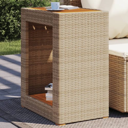 vidaXL bézs polyrattan kerti kisasztal fa asztallappal 60x40x75 cm