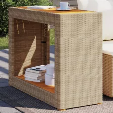   vidaXL bézs polyrattan kerti kisasztal fa asztallappal 100x40x75 cm