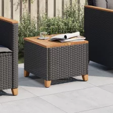   vidaXL fekete polyrattan és akácfa kerti asztal 45 x 45 x 37 cm