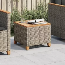   vidaXL szürke polyrattan és akácfa kerti asztal 45 x 45 x 37 cm