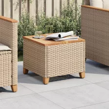   vidaXL bézs polyrattan és akácfa kerti asztal 45 x 45 x 37 cm