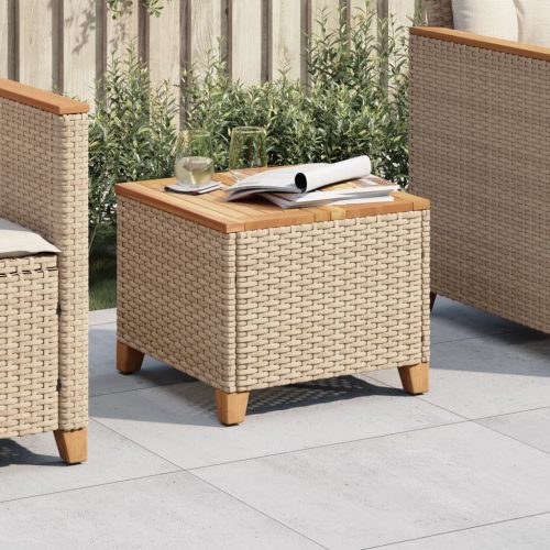 vidaXL bézs polyrattan és akácfa kerti asztal 45 x 45 x 37 cm