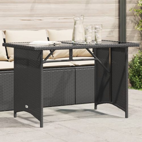 vidaXL fekete polyrattan üveglapos kerti asztal 110x68x70 cm