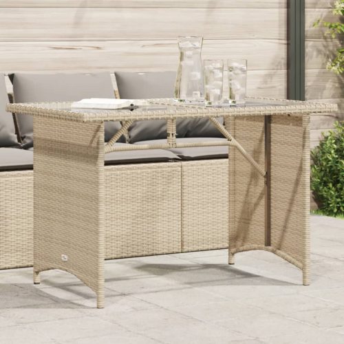 vidaXL bézs polyrattan üveglapos kerti asztal 110x68x70 cm