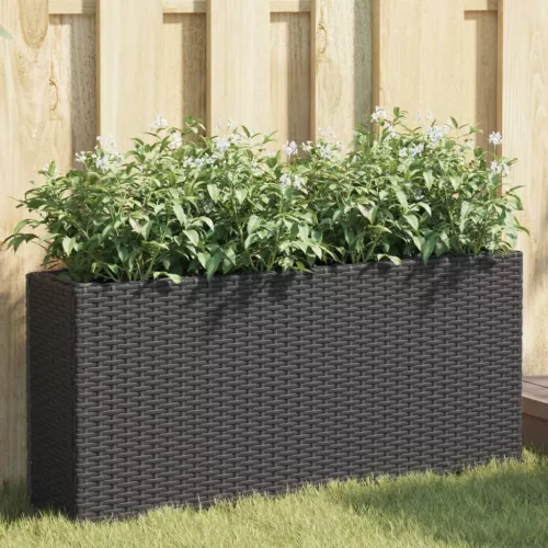 vidaXL fekete polyrattan kerti ültetőláda 2 cseréppel 90x20x40 cm