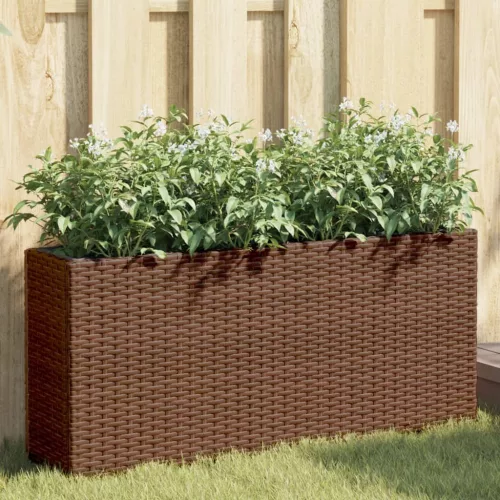 vidaXL barna polyrattan kerti ültetőláda 2 cseréppel 90x20x40 cm