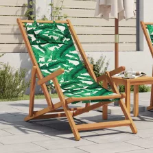   vidaXL levélmintás eukaliptuszfa és szövet összecsukható strandszék