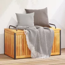   vidaXL tömör akácfa és acél kültéri párnatartó láda 85 x 45 x 45/53 cm