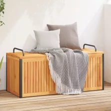   vidaXL tömör akácfa és acél kültéri párnatartó láda 110x45x42/53 cm