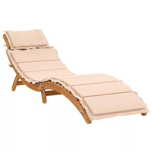 vidaXL bézs tömör akácfa napozóágy párnával