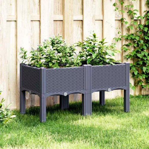 vidaXL kékszürke PP rácsos kerti ültetőláda 80 x 40 x 42 cm