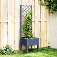   vidaXL kékszürke PP rácsos kerti ültetőláda 40 x 40 x 142 cm