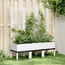   vidaXL fehér polipropilén rácsos kerti ültetőláda 120 x 40 x 142 cm