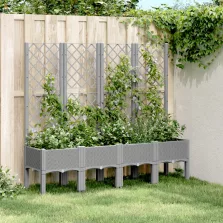   vidaXL világosszürke PP rácsos kerti ültetőláda 160 x 40 x 142 cm