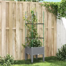   vidaXL világosszürke PP rácsos kerti ültetőláda 40 x 40 x 142,5 cm
