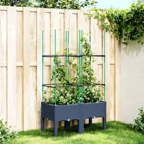 vidaXL kékszürke polipropilén rácsos kerti ültetőláda 80 x 40 x 142,5 cm