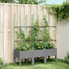   vidaXL világosszürke PP rácsos kerti ültetőláda 120 x 40 x 142,5 cm