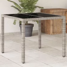   vidaXL világosszürke polyrattan üveglapos kerti asztal 90 x 90 x 75 cm