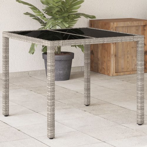 vidaXL világosszürke polyrattan üveglapos kerti asztal 90 x 90 x 75 cm