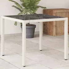   vidaXL fehér polyrattan üveglapos kerti asztal 90 x 90 x 75 cm
