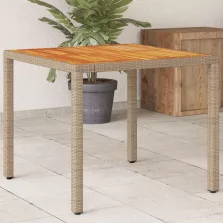   vidaXL bézs polyrattan és akácfa kerti asztal 90 x 90 x 75 cm