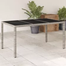   vidaXL világosszürke polyrattan üveglapos kerti asztal 150x90x75 cm