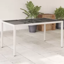   vidaXL fehér polyrattan üveglapos kerti asztal 150 x 90 x 75 cm