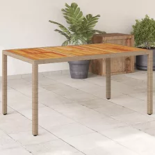   vidaXL bézs polyrattan és akácfa kerti asztal 150 x 90 x 75 cm