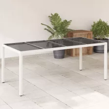   vidaXL fehér polyrattan üveglapos kerti asztal 190 x 90 x 75 cm