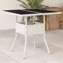   vidaXL fehér polyrattan üveglapos kerti asztal 80 x 80 x 75 cm