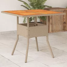   vidaXL bézs polyrattan és akácfa kerti asztal 80 x 80 x 75 cm