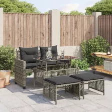   vidaXL 4 részes szürke polyrattan üveg kerti ülőgarnitúra párnákkal