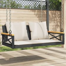   vidaXL fekete polyrattan hintapad párnákkal 109 x 62 x 40 cm
