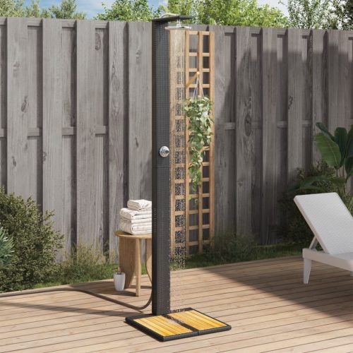 vidaXL fekete polyrattan és akácfa kültéri zuhanyzó 50 x 55 x 224 cm