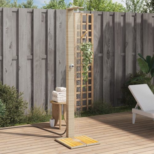 vidaXL bézs polyrattan és akácfa kültéri zuhanyzó 50 x 55 x 224 cm