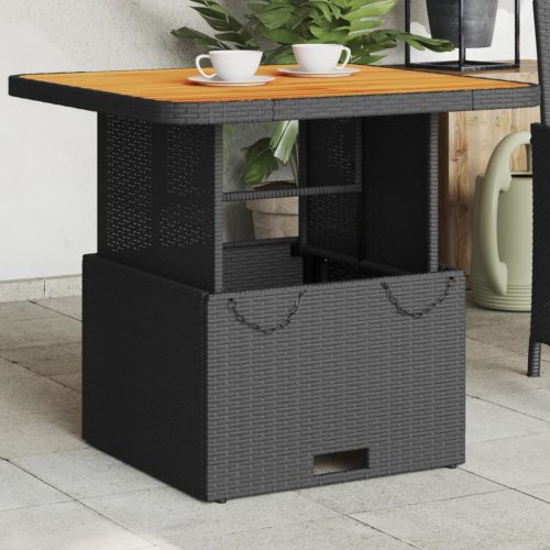 vidaXL fekete polyrattan és akácfa kerti asztal 80 x 80 x 71 cm