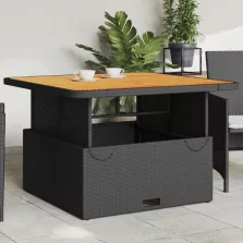   vidaXL fekete polyrattan és akácfa kerti asztal 110 x 110 x 71 cm