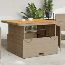   vidaXL bézs polyrattan és akácfa kerti asztal 110 x 110 x 71 cm