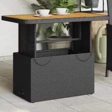   vidaXL fekete polyrattan és akácfa kerti asztal 90 x 55 x 71 cm