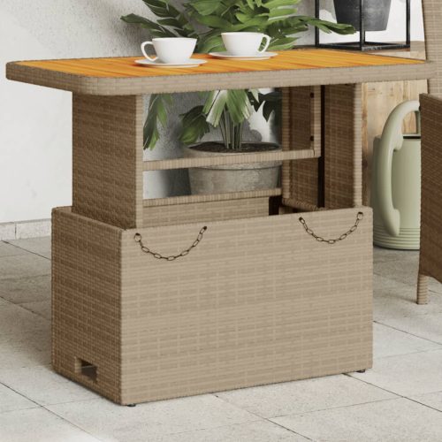 vidaXL bézs polyrattan és akácfa kerti asztal 90 x 55 x 71 cm