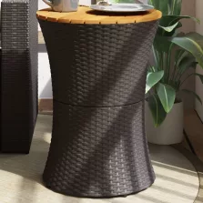   vidaXL fekete polyrattan és tömör fa kerti dob alakú kisasztal