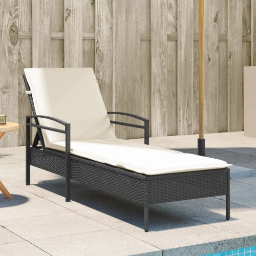 vidaXL fekete polyrattan napozóágy párnával 63x200x81 cm