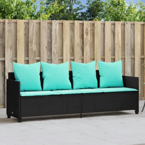 vidaXL fekete polyrattan napozóágy párnával