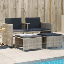  vidaXL 2 személyes szürke polyrattan kerti kanapé asztallal/székkel