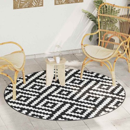 vidaXL kültéri szőnyeg ARAKIL fehér és fekete Ø200 cm PP