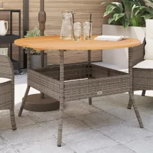   vidaXL szürke polyrattan kerti asztal akácfa lappal Ø110 x 71 cm