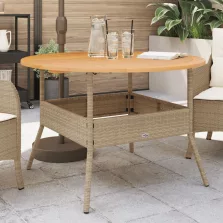   vidaXL bézs polyrattan kerti asztal akácfa lappal Ø110 x 71 cm