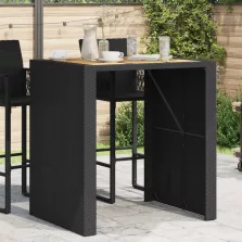  vidaXL fekete polyrattan kerti bárasztal akácfa lappal 105x80x110 cm