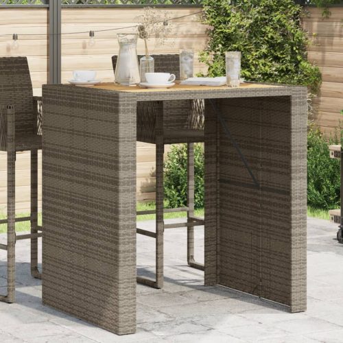 vidaXL szürke polyrattan kerti asztal akácfa lappal 105 x 80 x 110 cm